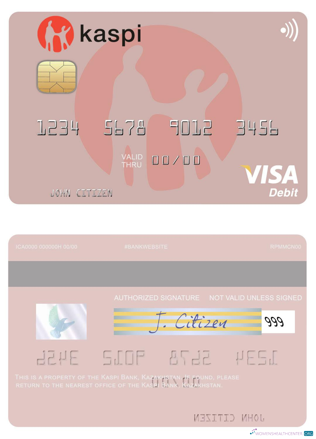 Download Kazakhstan Kaspi Bank visa debit card Photoshop template